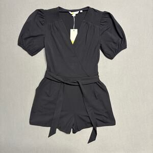 Boden Women's Black Puff Sleeve Scalloped‎ Wrap Romper Jo899 US 2P
